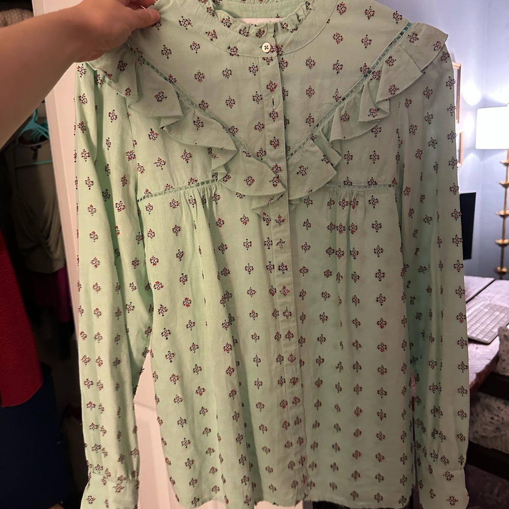 Designers Society Mint Green Ruffle Blouse